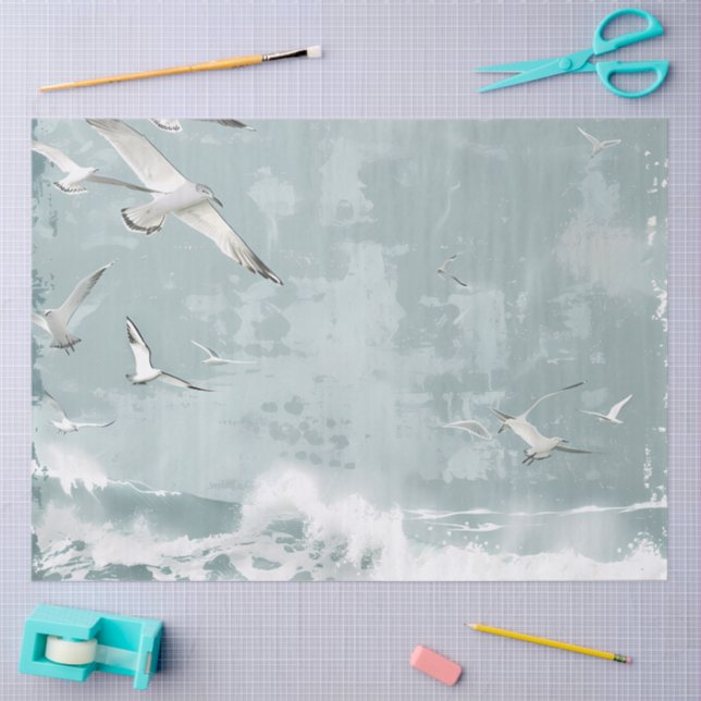 Papel De Seda A Costal Birds Ocean Sea Sky Collage Background (Arte )