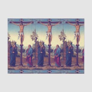 Papel De Seda A Crucificação com a Virgem por Pietro Perugino
