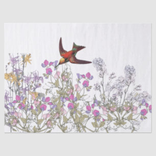 Papel De Seda A ervilha doce do pássaro do colibri floresce o
