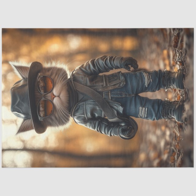 Papel De Seda A Jaqueta de couro de gato rebelde está em movimen (Frente )