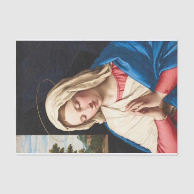 Papel De Seda A Madonna na oração, uma paisagem além (Frente )