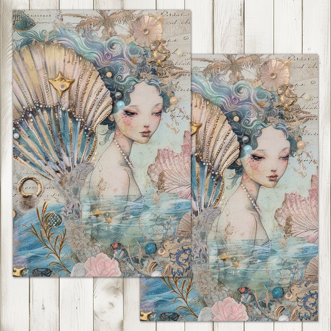 PAPEL DE SEDA A SEREIA ETÉREA EM DECOUPAGEM (THE ETHEREAL MERMAID DECOUPAGE TISSUE PAPER)
