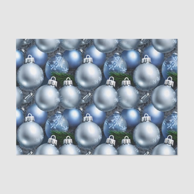 Papel De Seda A Série de Bolas de Natal Azuis e Prateadas Design (Frente )
