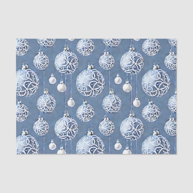 Papel De Seda A Série de Bolas de Natal Azul e Prata Design 15 (Frente )