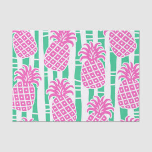 Papel De Seda Abacaxi Bamboo Stripes Rosa e Verde Padrão