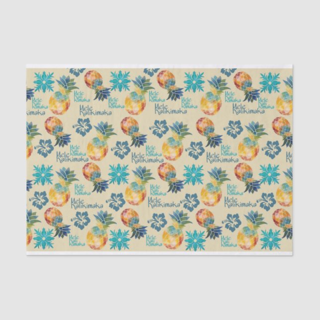 Papel De Seda Abacaxi havaiano e Hibiscus Mele Kalikimaka 3 (Frente )