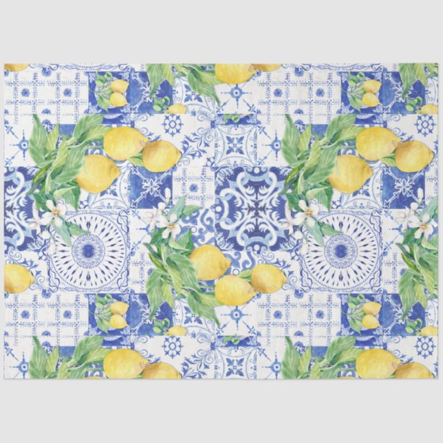 Papel De Seda Abate de Azulejos Azul e Branco da Farmhouse Franc (Frente )