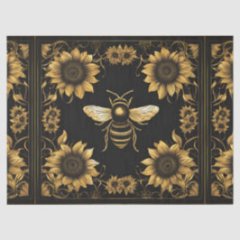 Papel De Seda Abeja Melífera Dourada e Preta e Girassóis