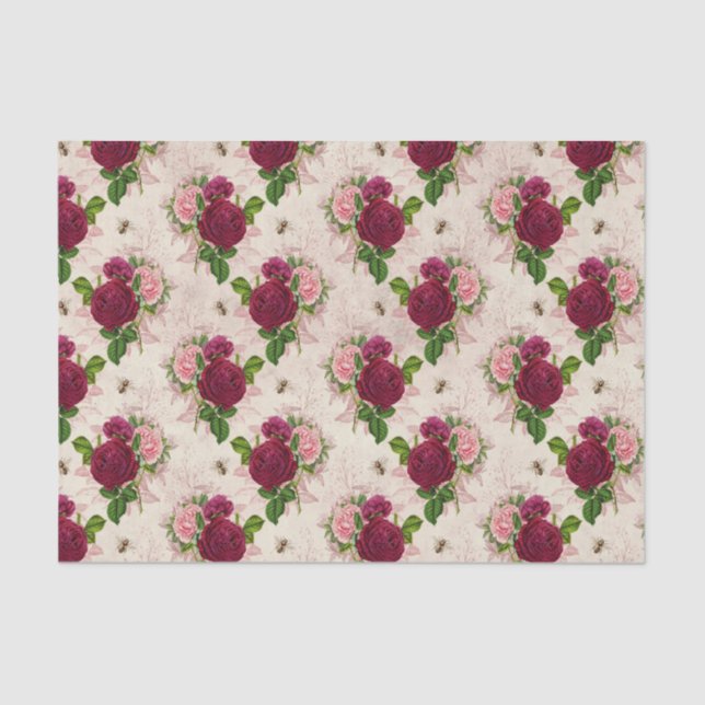 Papel De Seda Abeja Vintage e Rosas (Frente )