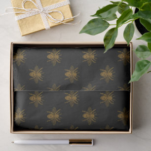 Papel De Seda Abejas de Lámina Metálica Dorada sobre Negro