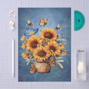 Papel De Seda Abejas Melíferas e Girassóis em Aquarela Fofa