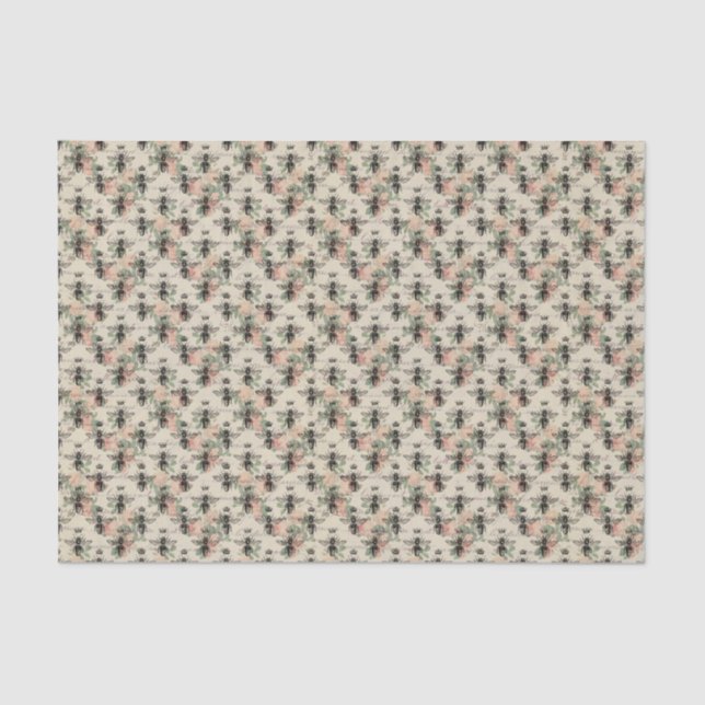 Papel De Seda Abelha-Rainha Floral Rosa (Frente )