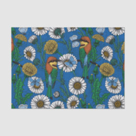 Papel De Seda Abelhas comem em azul