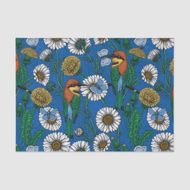 Papel De Seda Abelhas comem em azul (Frente )