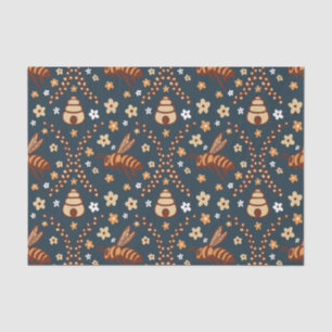 Papel De Seda Abelhas de Cottagecore Escuro e Colmeias Botânicas