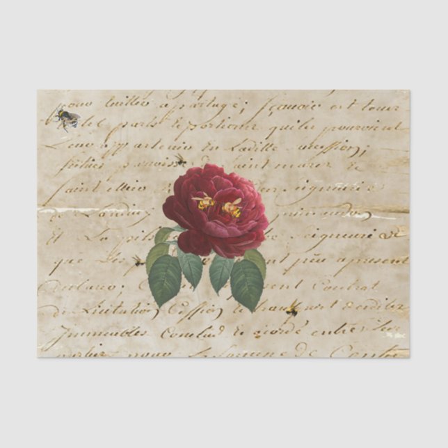 Papel De Seda Abelhas de Rosa vermelha (Frente )