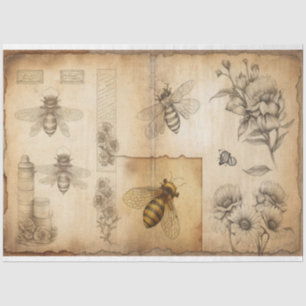 Papel De Seda Abelhas e Esquemas Florais Ephemera
