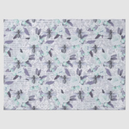 Papel De Seda Abelhas Roxas e Decomposição Floral Verde