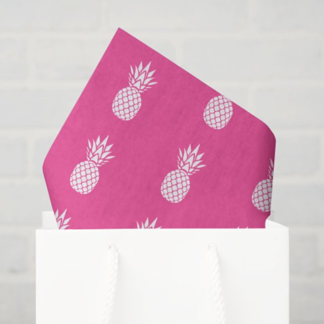 Papel De Seda Abiéticos Abacaxis Brancos em Rosa (Sacola de presentes)