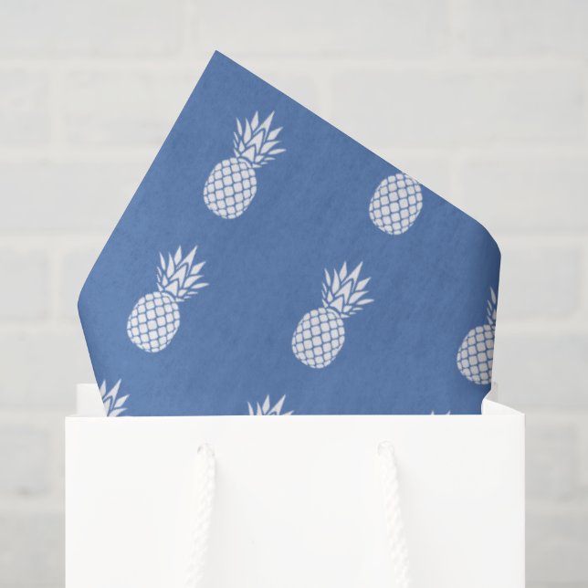 Papel De Seda Abiéticos Abacaxis Brancos no Azul (Sacola de presentes)