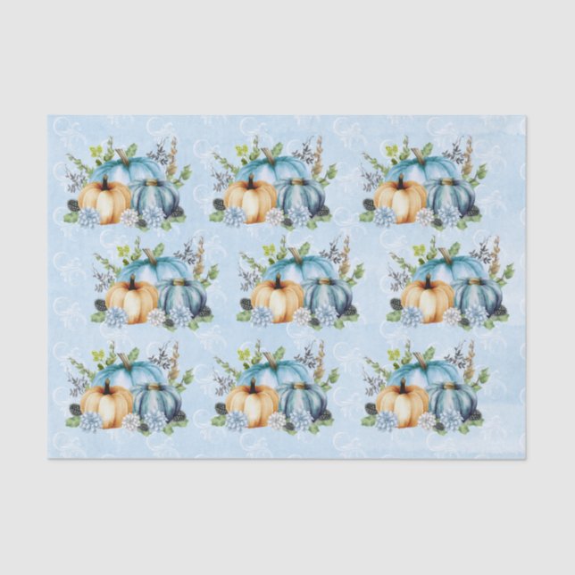 Papel De Seda Abóbora Aguarela Azul Outono Outonal (Frente )