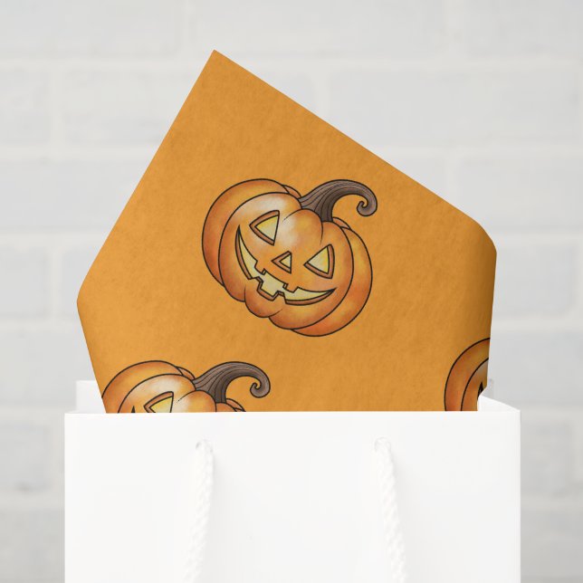 Papel De Seda Abóbora de desenho animado fofa e feliz com padrão (Sacola de presentes)