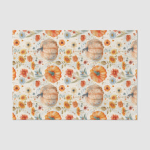 Papel De Seda Abóbora de outono e Flores caem na janela de disso