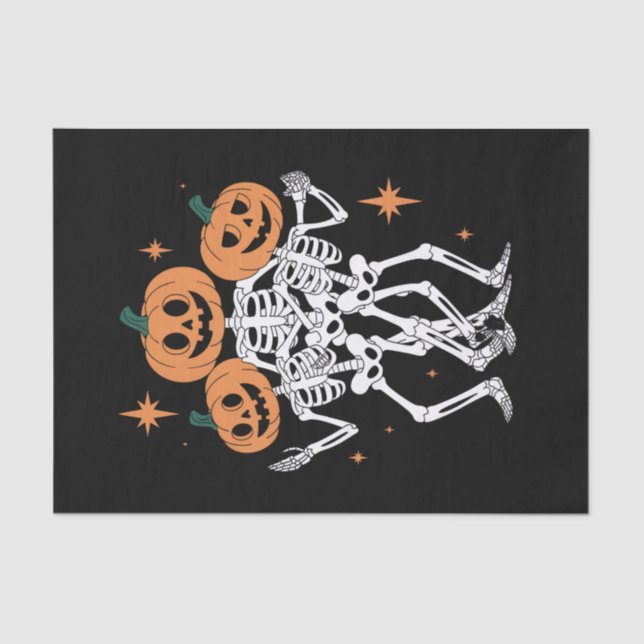 Papel De Seda Abóbora Esqueleto Halloween Abóbora Temporada Assu (Frente )