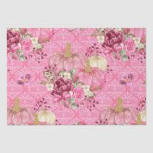 Abóbora Floral Rosa em Aquarela sobre Padrão Damas