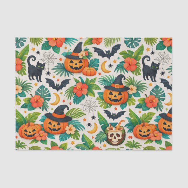 Papel De Seda Abóboras de Halloween Tropicais (Frente )