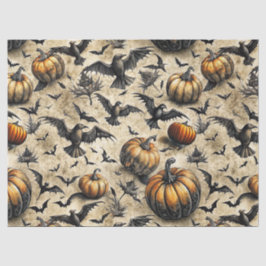 Papel De Seda Abóboras de Halloween Vintage Morcegos Corvos Outo