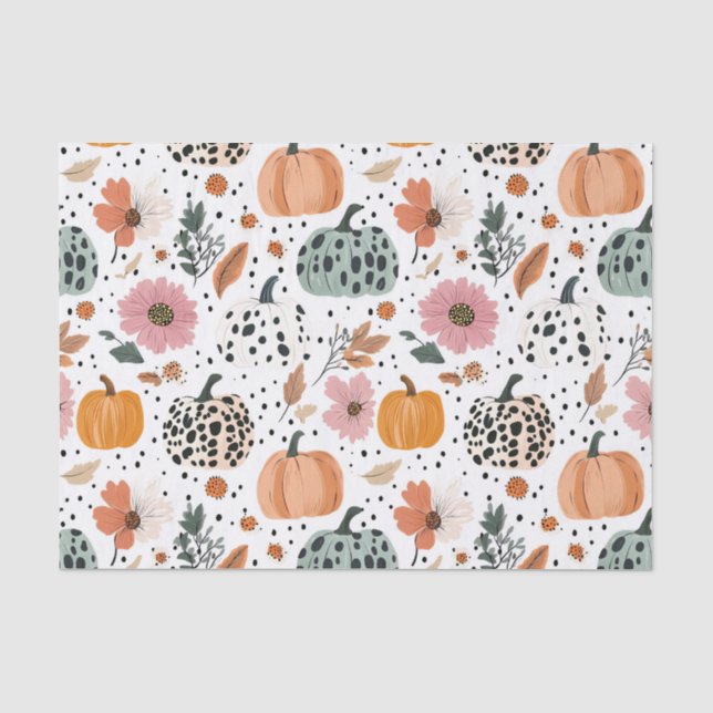 Papel De Seda Abóboras de Outono e Flores Padrão de Decoupage de (Frente )