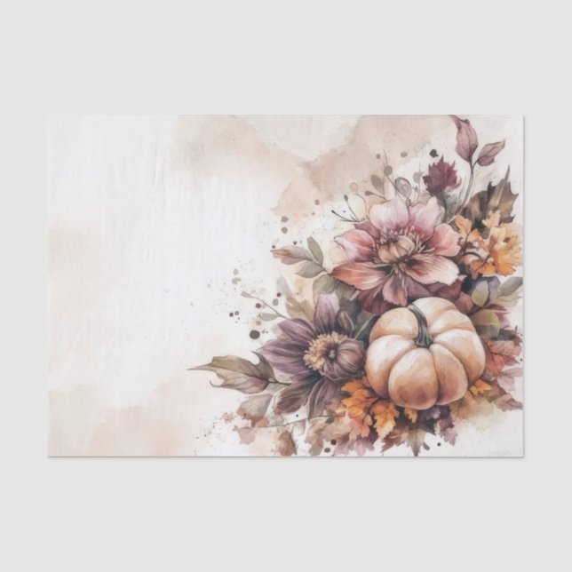 Papel De Seda Abóboras de Outono e Flores Padrão de Decoupagem d (Frente )