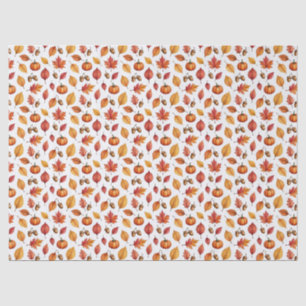 Papel De Seda Abóboras de Outono em Aquarela e Folhas de Outono