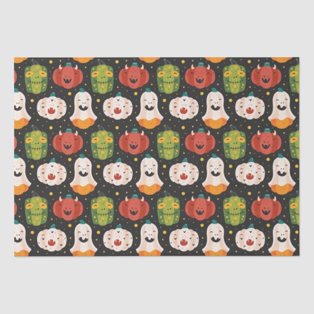 Papel De Seda Abóboras e abóboras lindas do Halloween (Frente )