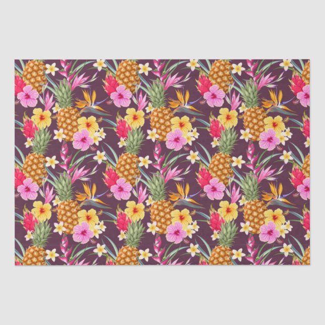 Papel De Seda Abolhas Tropicais De Abacaxi E Flor (Frente )