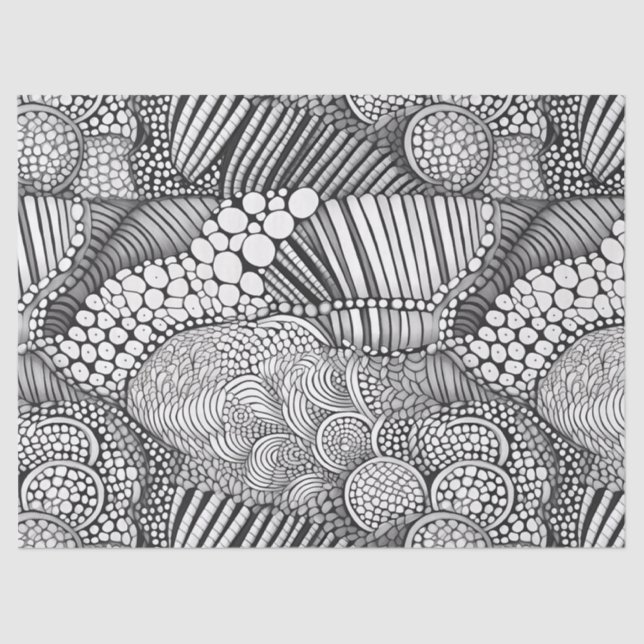Papel De Seda Abstract Black and White Geometric Doodle (6) (Frente )