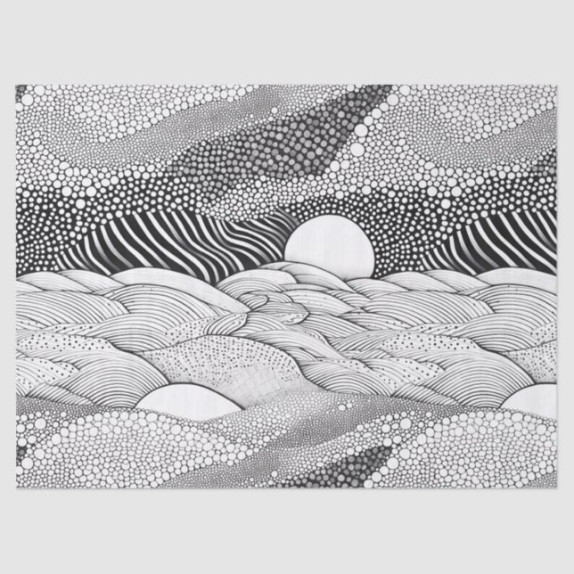 Papel De Seda Abstract Black and White Geometric Doodle (7) (Frente )