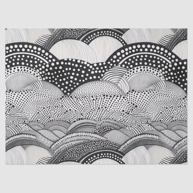 Papel De Seda Abstract Black and White Geometric Doodle (9) (Frente )