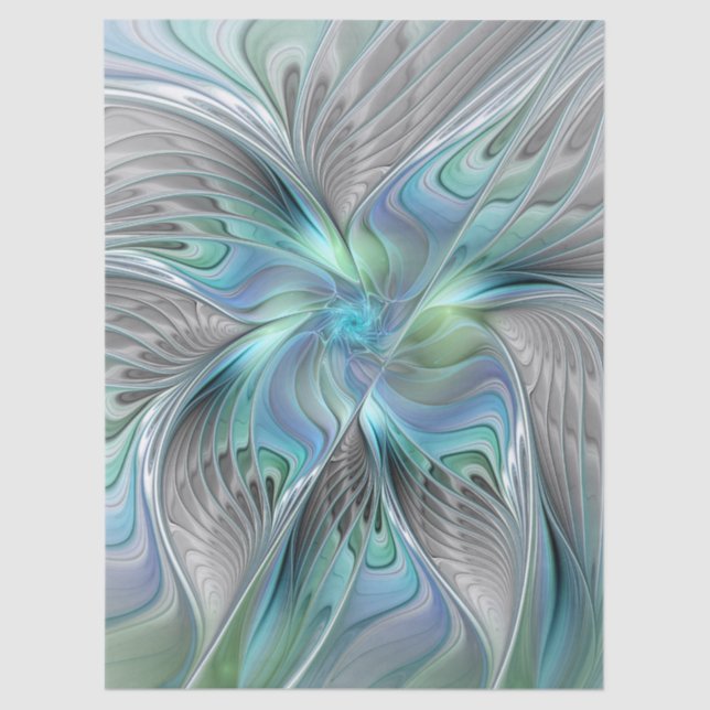 Papel De Seda Abstract Blue Green Butterfly Fantasy Fractal Art (Frente )