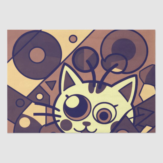 Papel De Seda Abstract Cat Art Brown Beige (Frente )
