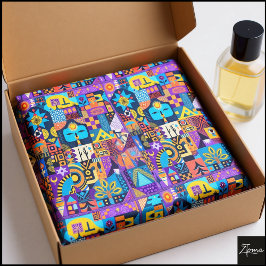 Papel De Seda Abstract Folk Art Geometric Quilt Mosaic