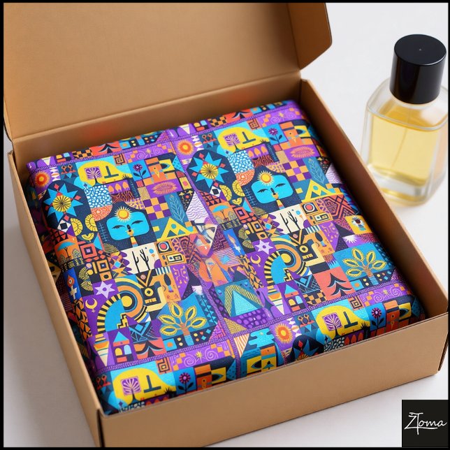 Papel De Seda Abstract Folk Art Geometric Quilt Mosaic (Criador carregado)