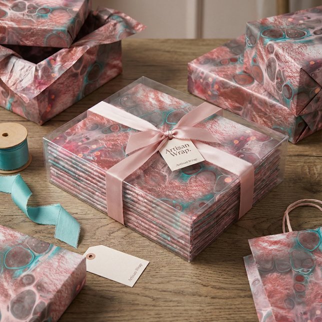 Papel De Seda Abstract Red Teal Fluid Art Faux Foil Sparkling (Criador carregado)