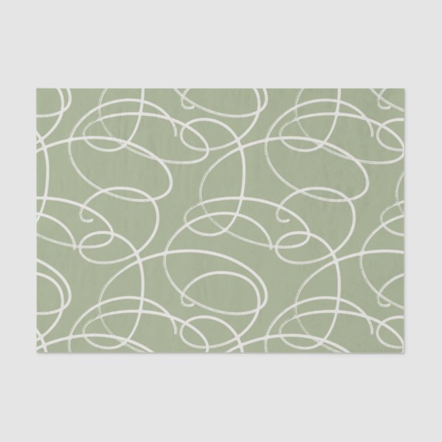 Papel De Seda Abstract Swirling Vine | Elegant Line Art Green (Frente )