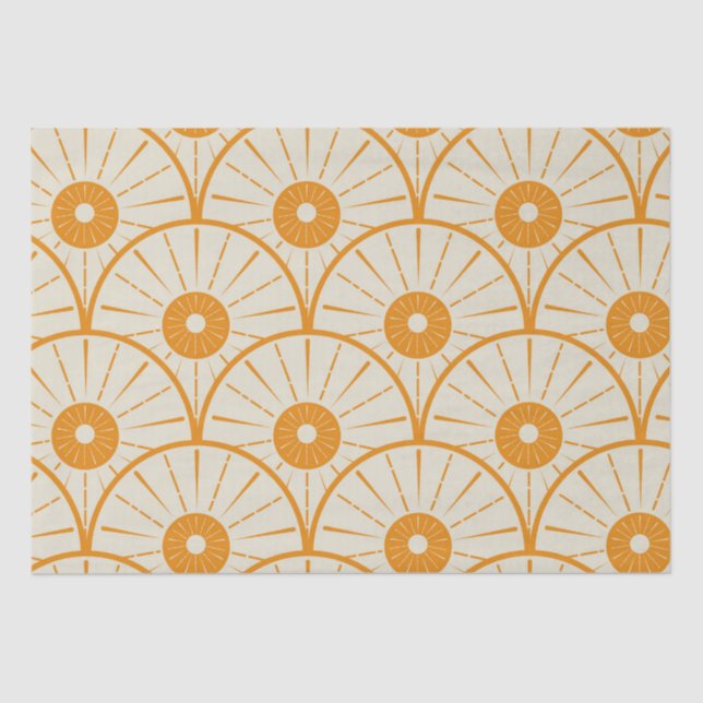 Papel De Seda Abstrato Art Deco Sun Padrão Laranja (Frente )