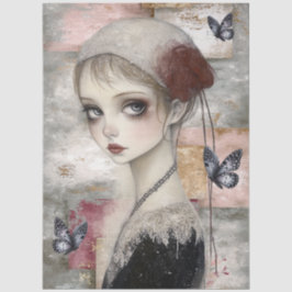 Papel De Seda Abstrato Art Mixer Media Grunge Girl Decoupage