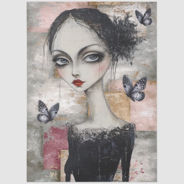 Papel De Seda Abstrato Art Mixer Media Grunge Girl Decoupage (Frente )