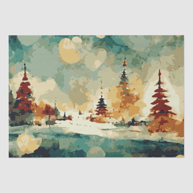 Papel De Seda Abstrato Árvores de Natal 6 aquarela (Frente )