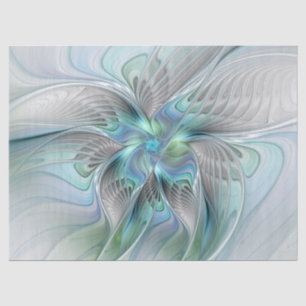 Papel De Seda Abstrato Azul Borboleta Verde Fantasia Arte Fracta